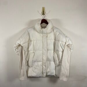 Azalea Wang Willow Layered Mix Media Puffer Jacket Size Small Cream Oversized